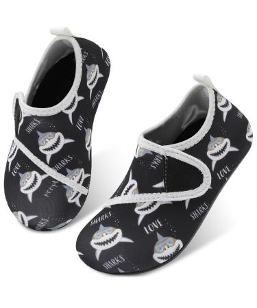 JIASUQI Kids Boys Girls Water Shoes Quick Dry Barefoot Aqua Socks for Beach Swimming Pool 8.5/9 UK Child Black Shark