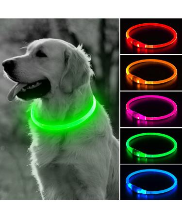 BSEEN LED Dog Collar Light - USB Rechargeable Light Up Puppy Collar, TPU Cuttable Glowing Dog Necklace for Small Medium Large Dogs Green