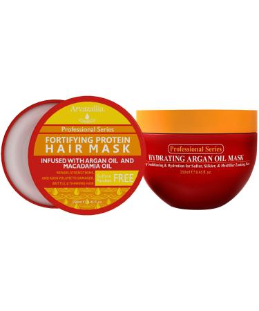 Arvazallia Hydrating Argan Oil Hair Mask and Fortifying Protein Hair Mask Bundle - The Best Hair Mask Combo for Dry or Damaged Hair