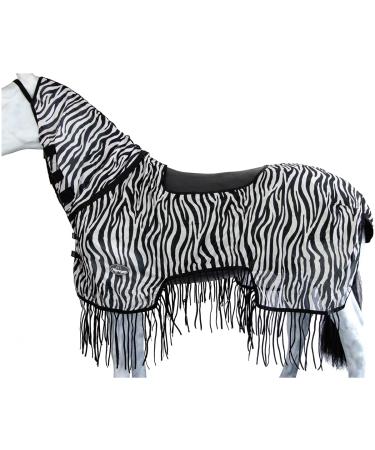 Marengos - zebra fly outdoor ceiling with fringes |Horse blanket with saddle cutout & neck part |Protection against insects |Fine -meshed flying corner |Outdoor horse ceiling in black and white |155 cm black and white 155cm
