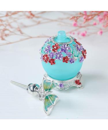 H&D Retro Frosted Blue Glass Perfume Bottle 23ml with Butterfly Stopper - Refillable & Stylish International Shipping - Buy Online on SooperMarket.com