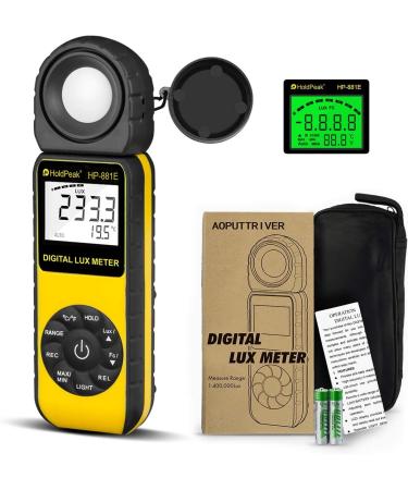 Light Meter-HOLDPEAK 881E Digital Illuminanc/Light Meter with 0.01300,000 Lux (0.0130,000 FC) Measuring Ranges and 270 Rotatable Detector for LED Lights and Plants Lumen Meter HP-881E(0.1 - 200,000Lux / 1 - 20,000FC)