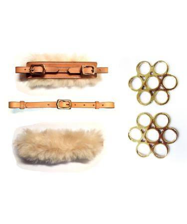 PS Horse Article Set Bitless Bridle Flower Brass - Gold - Real Sheepskin Natural with Gold Fittings