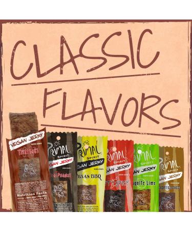 Primal Spirit Vegan Jerky - Seitan Power Pack | 10g Plant Based Protein | Non-GMO | No Preservatives | 24-Pack 1oz (Classics: Teriyaki, Thai Peanut, Mesquite Lime) - Buy Online on SooperMarket.com
