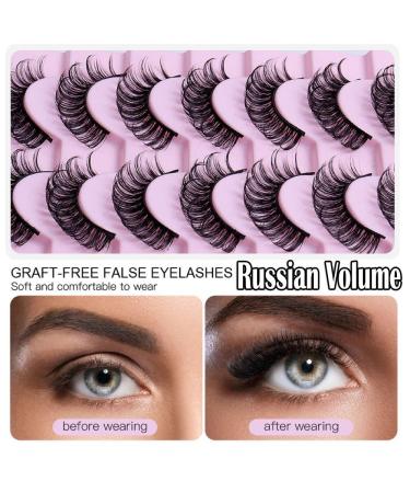 Russian Strip Lashes DD Curl Wispy 16mm - 10 Pairs Pack (DD-032) | Fluffy Faux Mink Lashes for Natural Volume Extension - Buy Online on SooperMarket.com