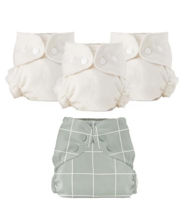 Esembly Cloth Diaper Bundle Set 3 Organic Absorbent Inners and 1 Waterproof Recycled Diaper Cover Reusable Washable Diapers with Snap Closure Size 1 (7-17lbs) Lattice Size 1 Bundle - Lattice