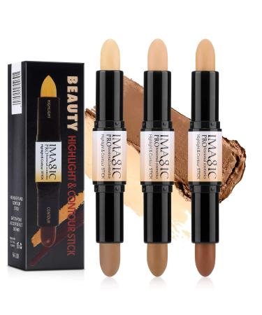 DELISOUL 6 Colors Highlight and Contour Stick,Dual-Ended Full Coverage Wonder Stick,Color Corrector Concealer Stick,Contouring Highlighting Foundation,Shadow Cream Pen Body Shading Makeup Stick Set IM01+IM02+IM03