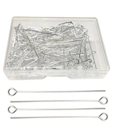 200Pcs Eye Pin Open Eye Pins Head Pins for DIY Jewelry Making 1.6inch/40mm (Silver)