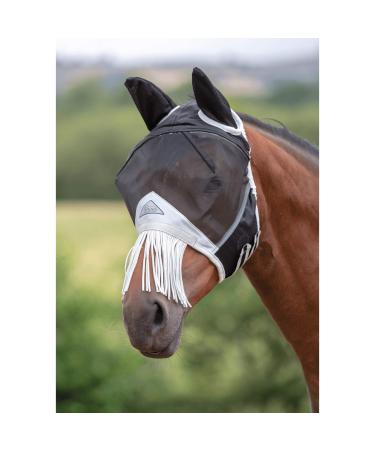 Shires Fine Mesh Fly Mask with Nose Fringe - Black Cob