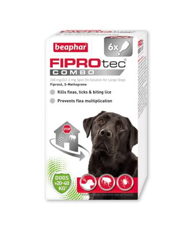 Beaphar | FIPROtec COMBO for Large Dogs (20-40kg) | Kills Fleas Flea Eggs & Ticks | Stops Fleas Multiplying on Pet and in Home | Vet Strength Treatment | 6 Pipettes