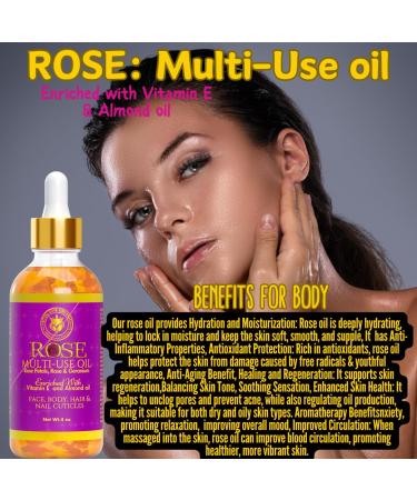 Rose Multi-Use Oil Organic Face Body Hair & Nail Cuticle Oil with Vitamin E | 4 oz - Buy Online on SooperMarket.com