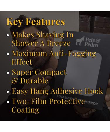Pete & Pedro FOGLESS Shower Mirror - Anti-Fog Shaving & Shower Accessory | Removeable Adhesive Hook | As Seen on Shark Tank - Buy Online on SooperMarket.com
