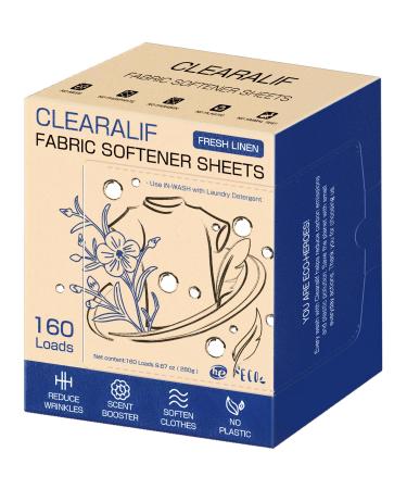 CLEARALIF laundry Fabric Softener Sheets Fresh Linen Scent 160 Loads Eco Friendly Great For Travel Apartments Dorms.