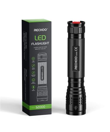 RECHOO High-Powered LED Flashlight S2000, Upgraded Powerful 2000 High Lumens Flashlights with 3 Modes, Zoomable, Water Resistant Flash Light for Camping, Outdoor, Emergency, Hiking 1 Pack