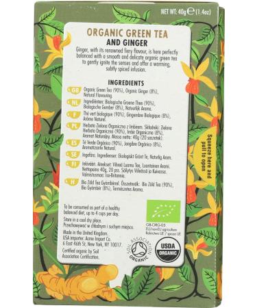 HEATH & HEATHER Organic Green Tea & Ginger | 20 Tea Bags | Natural Wellness - Buy Online on SooperMarket.com