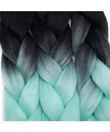 Tess Braids Extensions 60 cm - 3 Pack Jumbo Kanecalon Hair Braids for Box Braids - Ombre Black/Light Green - 100g Bundle - Buy Online on SooperMarket.com