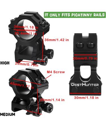 WestHunter Industrial Grade Scope Rings - 1 Inch/30mm Tactical Precision Scope Mount | 2 Center Heights, 6 Color Options - 1.42/36mm Picatinny Scope Rings (Black) - Buy Online on SooperMarket.com