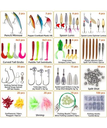 302 Pcs Fishing Lures Set - GOANDO Fishing Gear Tackle Box for Bass Trout Salmon - Spoon Lures, Soft Plastic Worms, Crankbait, Jigs, Hooks - Fishing Attractants and Accessories for Successful Fishing - Buy Online on SooperMarket.com