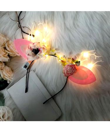 Deer Elk Antler Flower LED Headband Glowing Butterfly Rabbit Bow Light up Hair Hoop Floral Reindeer Cat Ears Hair Band for Women Girls Christmas Party (Yellow) - Buy Online on SooperMarket.com