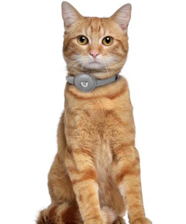 OOPSDOGGY AirTag Cat Collar with Bell - Non Breakaway Leather Kitten Collar with Apple Air Tag Holder - Lightweight Integrated GPS Pet Collars for Girl Boy Cats Small Dogs Puppies (Gray) - Buy Online on SooperMarket.com