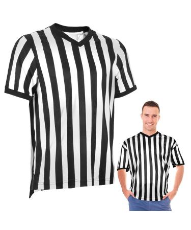 Facynde football referee shirt men-striped-referee-cost -referee shirt with a V-neck suitable for baketball football and sport V-neck XXL