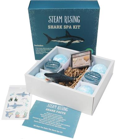 Organic Shark Bath Toy Spa Kit with Bath Crackles, Vinyl Toy, Tattoos, and Necklace - Perfect Boys' Birthday Gift | Safe & Natural - Buy Online on SooperMarket.com