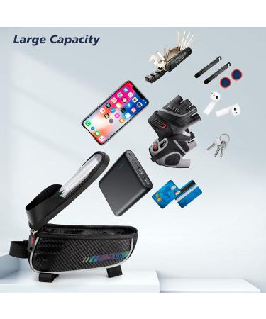 ROTTO Waterproof Bicycle Frame Bag | Top Tube Cell Phone Holder with Rain Cover - Black V1 - Buy Online on SooperMarket.com