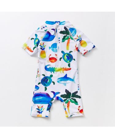 BONVERANO Baby Boy All-in-One Swimsuit/Sunsuit UPF 50+ Sun Protection with Cap, 18-24 Months - White Fish - Buy Online on SooperMarket.com