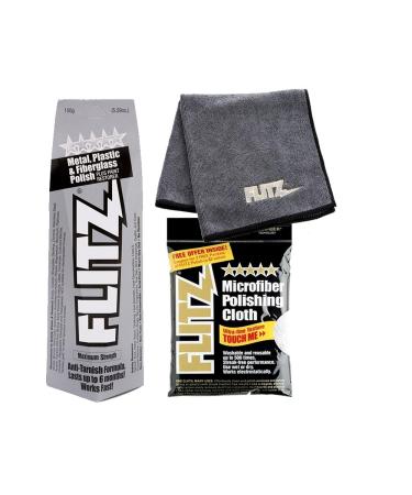 Flitz BU 03515 5.29 oz Blue Metal Plastic and Fiberglass Polish Paste with LARGE Microfiber Cleaning Cloth + (2 token pack) COMBO