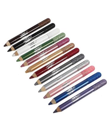 Baluue 12pcs Pearlescent Eyeshadow Pencil Waterproof Gel Eyeliner Natural Look Eyes Liner Eye Glitter Wood 12.5X0.5cm Assorted Color