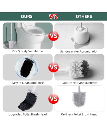 Hibbent 3 Pack Silicone Toilet Bowl Brush Set with Ventilated Holder - Grey | Bathroom Deep Cleaning Kit for Flexible Scrubbing - Toilet Scrubber - Buy Online on SooperMarket.com