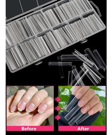 240Pcs XXXL Clear No C Curve Acrylic Nail Tips - Extra Long Tapered Square Straight Half Cover French Nail Extension False Nails for Manicure Nail Art - 12 Sizes - Buy Online on SooperMarket.com