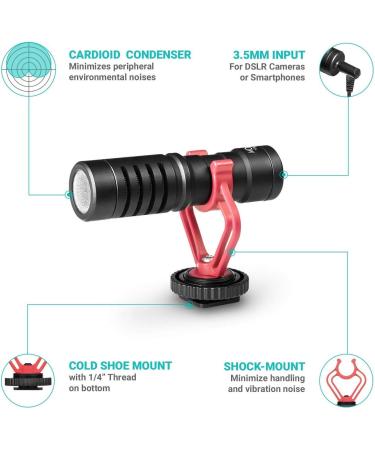Movo VXR10 Universal Video Microphone with Lightning Dongle Adapter - Shock Mount, Deadcat Windscreen, Case - iPhone 14, 13, 12, 11, XS, XR, X, Pro Max & More - Buy Online on SooperMarket.com