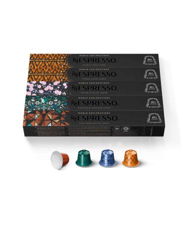 Nespresso Capsules OriginalLine, Morning Lungo Blends Variety Pack, Mild, Medium, and Dark Roast Coffee, 50 Count Espresso Coffee Pods, Brews 3.7 Ounce (ORIGINALLINE ONLY)