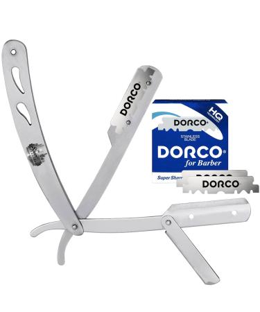 The Shave Factory Traditional Shaving Set - The Shave Factory Metal Straight Razor & 100 DORCO Single Edge Razor Blades - Ideal Kit For Professional Barbers And Traditional Shaving Enthusiasts