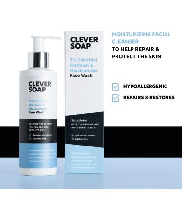 Clever Soap 2% Colloidal Oatmeal & Niacinamide Face Wash - Gentle Hydrating Cleanser for Eczema, Rosacea, Psoriasis & Dry, Sensitive Skin - Daily Skincare for Women & Men - Buy Online on SooperMarket.com