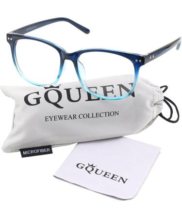 GQUEEN Large Frame Horn Glasses for Women and Men - UV400 Non-Prescription Nerd Glasses - Stylish PE1 1 Blue - International Shipping Available - Buy Online on SooperMarket.com
