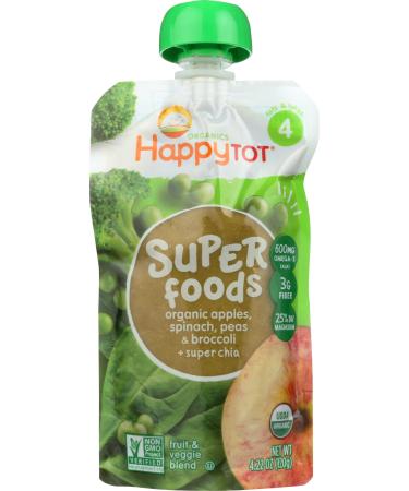 Happy Family Organics Happytot Superfoods Stage 4. Organic Apples Spinach Peas & Broccoli + Super Chia 4.22 oz (120 g)