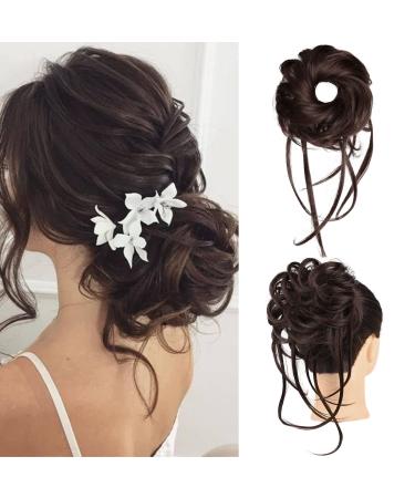REECHO Messy Bun Hair Piece Super Long Tousled Updo Hair Bun Extensions Curly Wavy Hair Wrap Ponytail Hair Scrunchies with Elastic Hair Band Hair Accessory for Women Girls (Dark Chocolate Brown)