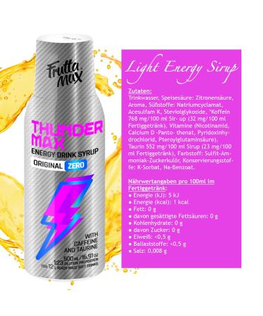 Fruttamax Thunder Max Light Energy Syrup - Sugar-Free Zero-Calorie Drink with Caffeine & Taurine | 500ml - Buy Online on SooperMarket.com