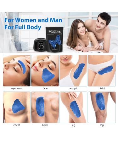 Madors Hard Wax Beads 1lb Kit with 10 Applicator Sticks - Hair Removal for Full Body, Facial, Brazilian, Bikini, and Legs (Blue) - Buy Online on SooperMarket.com