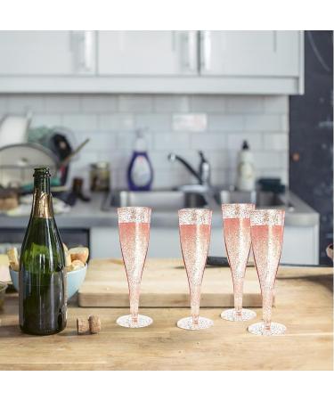 6PC MR.FOAM Disposable Rose Gold Glitter Plastic Champagne Flutes - Perfect for Parties and Special Occasions - Buy Online on SooperMarket.com