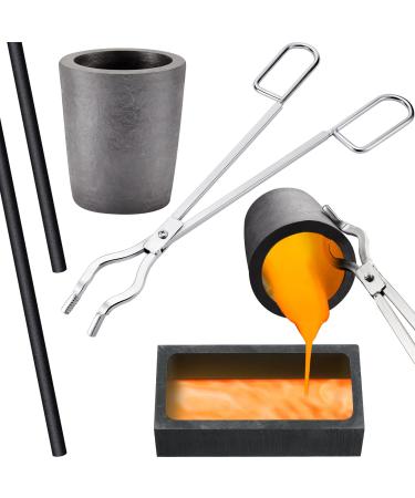 5 Pcs Clay Graphite Foundry Crucible Kit, Including 4Kg Clay Graphite Crucibles Gold Silver Graphite Ingot Mold 204 Stainless Steel Crucible Tongs 2 Pcs 12 Inch Stir Rod for Melting Casting Refining