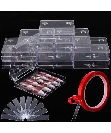 Noverlife 10PCS Press On Nail Storage Box 2.6x2.6 inch / 6.5x6.5cm Clear Empty Plastic Nail Tips Storage Box with Arcylic Nail Display Sticks Nail Glue Double Sided Tape for Press on False Nail