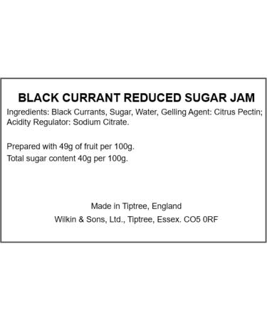 Wilkin & Sons Tiptree Black Currant Reduced Sugar Jam / 6 x 200g jars/Vegetarian Vegan Coeliac friendly/Gluten-Free/Made in the UK - Buy Online on SooperMarket.com