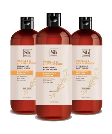 Soapbox Body Wash Vanilla & Lily Blossom - Moisturizing Body Wash Cleanser w/ Aloe Vera & Shea Butter | Paraben Free Gluten Free Silicone Free Cruelty Free & Vegan Body Wash 16oz Bottles (Pack of 3)