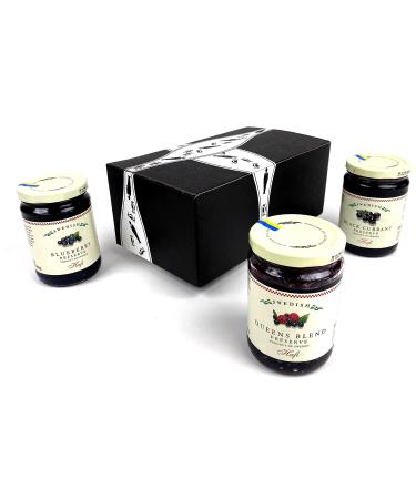 Hafi Swedish Preserves 3-Flavor Variety: One 14.1 oz Jar Each of Queen's Blend, Blueberry, and Black Currant in a BlackTie Box (3 Items Total)