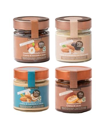 Dalia - nut spreads without added sugar and with the highest nut content 4x200g |Made in Italy |Without palm oil vegan gluten-free (hazelnut chocolate tender bitter almond-tonka almond coconut)