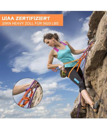 Karabiner Climbing Equipment Set - 2 UIAA Certified 25kN Auto Locking Carabiners + 2 23kN Nylon Ropes for Climbing Mountaineering & Hiking - Durable Orange & Black 4-Part Kit - Buy Online on SooperMarket.com