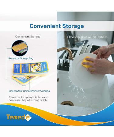 Temede Large Cellulose Sponges - Heavy Duty Dish Scrubbers - 5 Pack - Buy Online on SooperMarket.com
